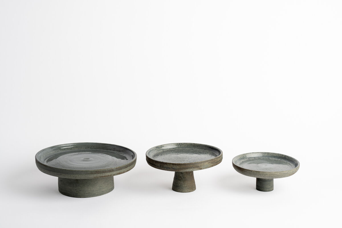 Set of Three Raised Platters - Blue