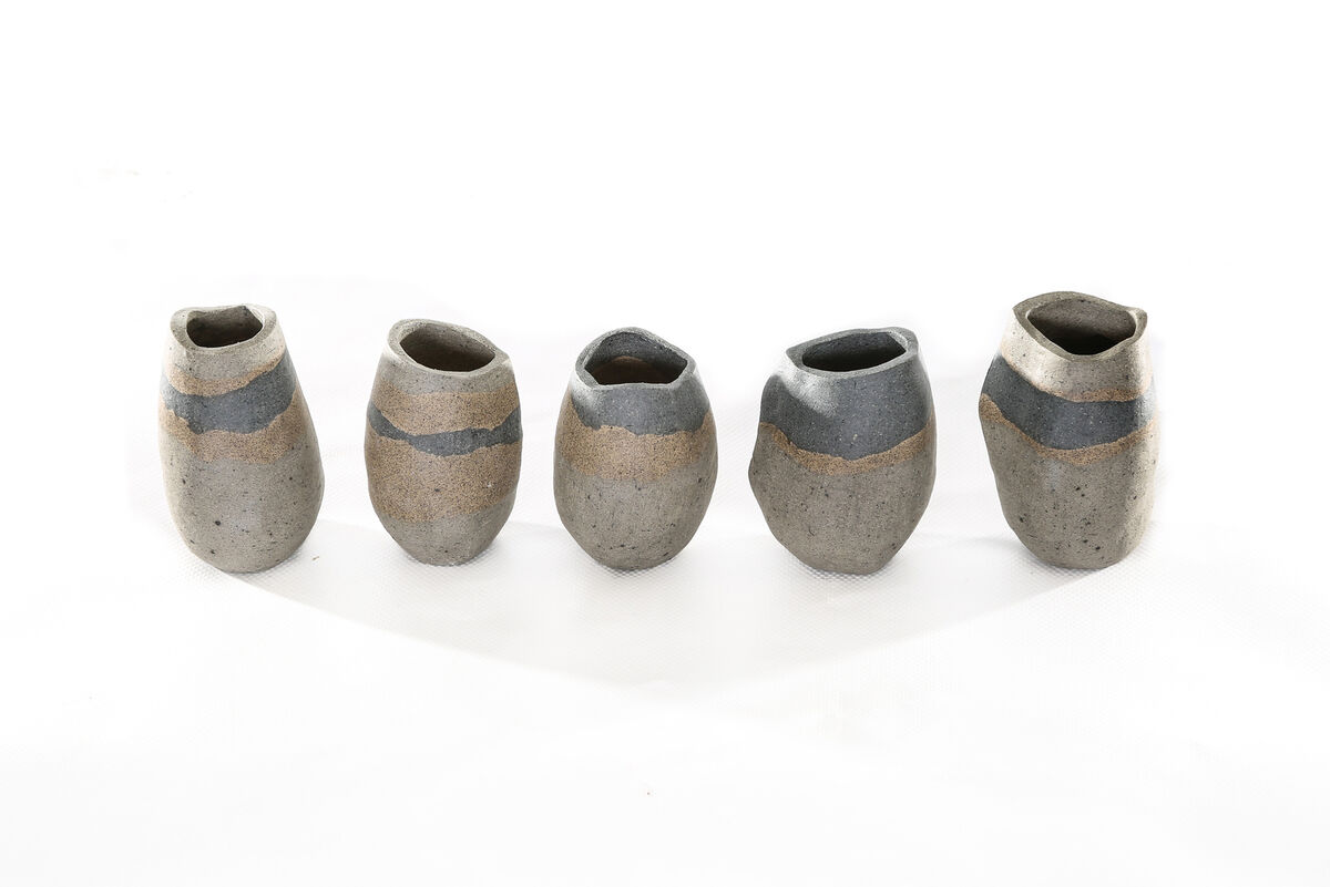 Group Of Small Vessel Blue & Beige Front Group Of Small Vessel Blue & Beige Front