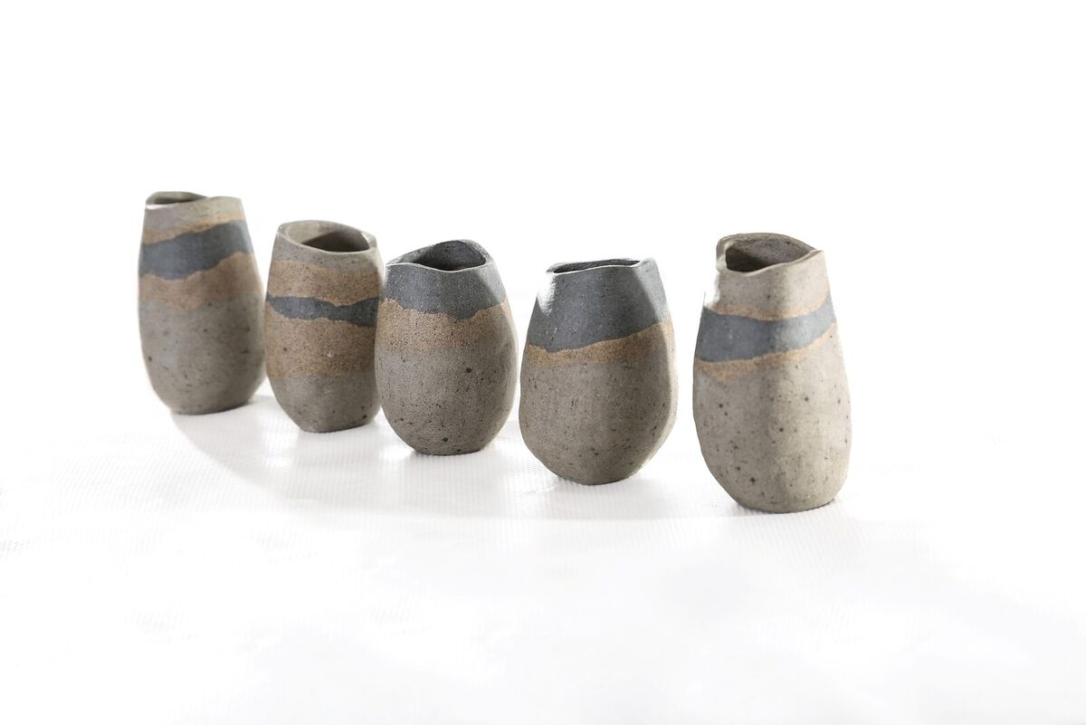 Group Of Small Vessel Blue & Beige Group Of Small Vessel Blue & Beige